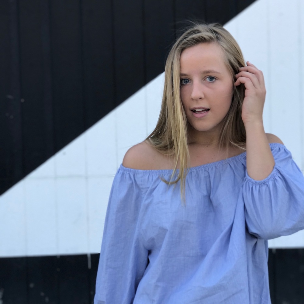 Anthro Off-The-Shoulder Blue Top
